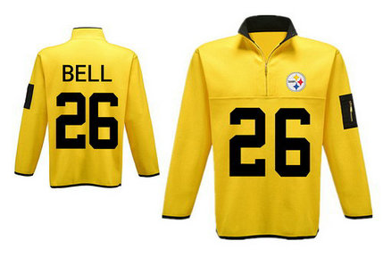 Men's Pittsburgh Steelers Bell Antigua Charcoal Fortune Sweater Knit Microfleece Quarter-Zip Pullover Yellow Jacket
