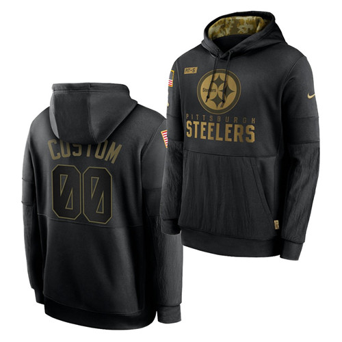 Custom Men's Pittsburgh Steelers 2020 Salute To Service Black Sideline Performance Pullover Hoodie