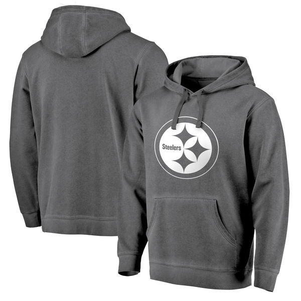 Men's Pittsburgh Steelers NFL Pro Line By Fanatics Branded Black White Logo Shadow Washed Pullover Hoodie