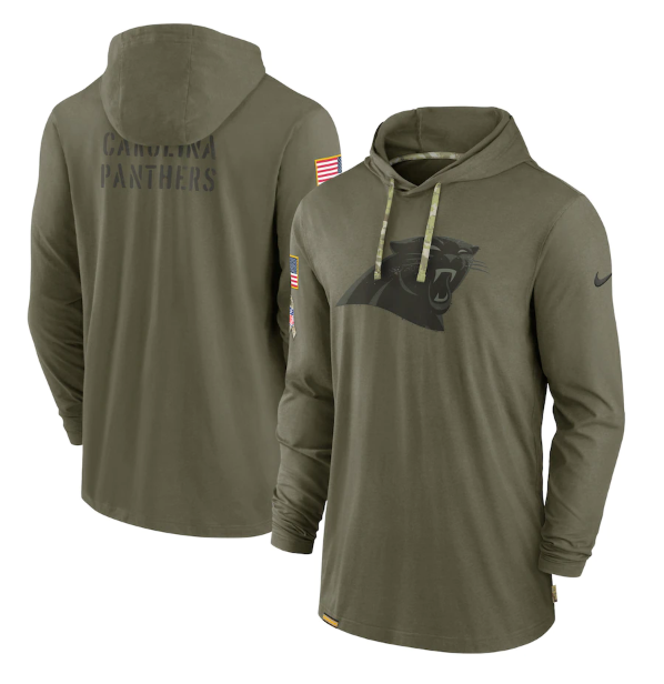 Men's Carolina Panthers 2022 Olive Salute To Service Tonal Pullover Hoodie