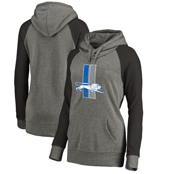 Detroit Lions NFL Pro Line By Fanatics Branded Women's Throwback Logo Tri-Blend Raglan Plus Size Pullover Hoodie Gray Black