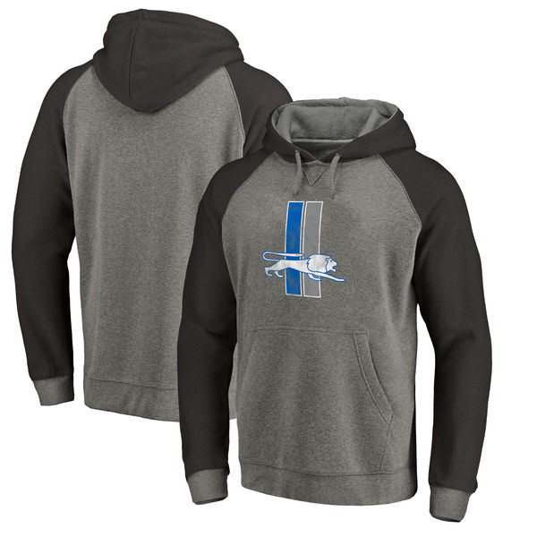 Detroit Lions NFL Pro Line By Fanatics Branded Throwback Logo Tri-Blend Raglan Pullover Hoodie Gray Black