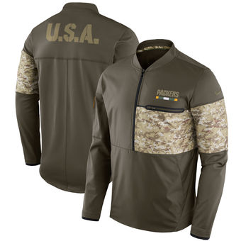 Nike Packers Olive Salute to Service Sideline Hybrid Half-Zip Pullover Jacket