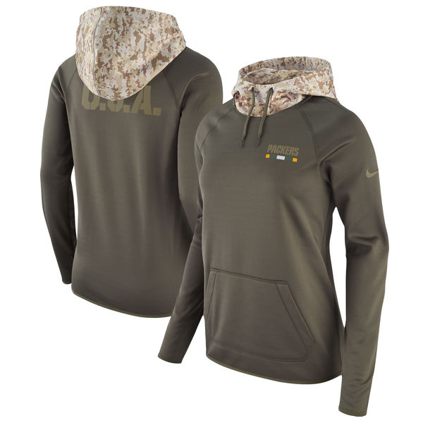 Nike Women's Green Bay Packers Olive Salute To Service Sideline Therma Pullover Hoodie