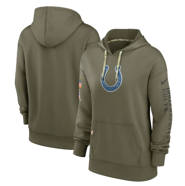 Women's Indianapolis Colts 2022 Olive Salute To Service Therma Performance Pullover Hoodie(Run Small)