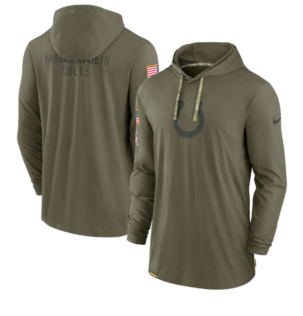 Men's Indianapolis Colts 2022 Olive Salute To Service Tonal Pullover Hoodie