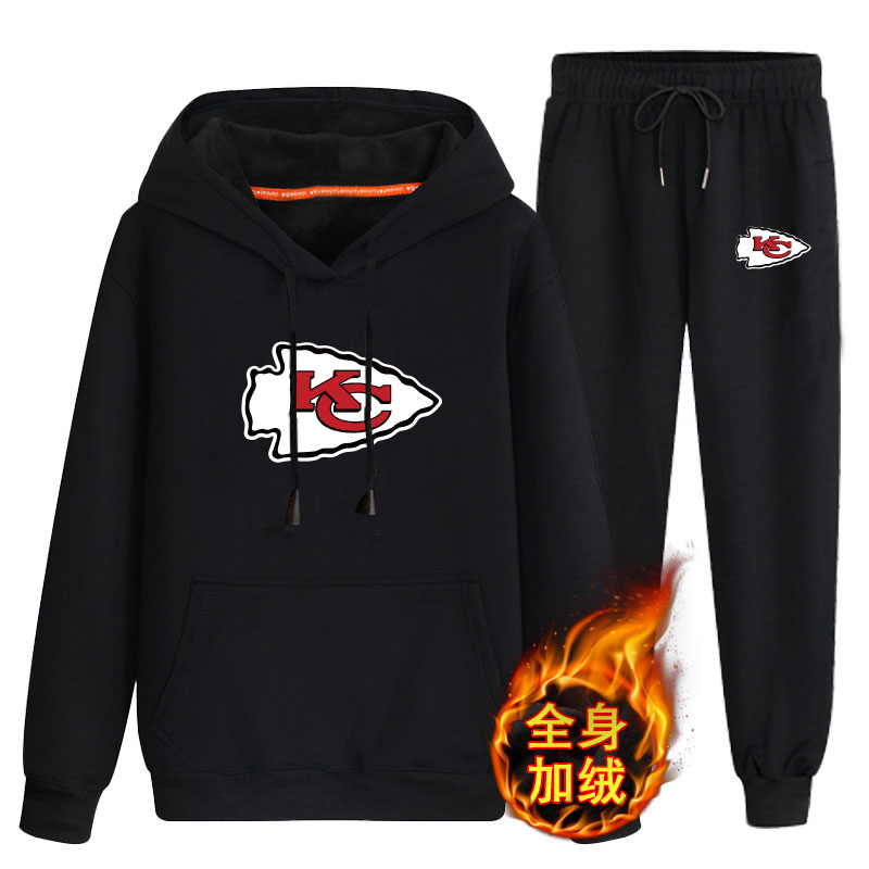 Kansas City Chiefs Black Men's Winter Thicken NFL Pullover Hoodie & Pant