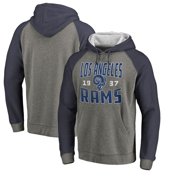 Los Angeles Rams NFL Pro Line By Fanatics Branded Timeless Collection Antique Stack Tri-Blend Raglan Pullover Hoodie Ash