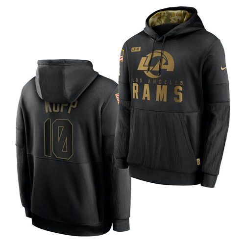 Men's Los Angeles Rams #10 Cooper Kupp 2020 Salute To Service Black Sideline Performance Pullover Hoodie
