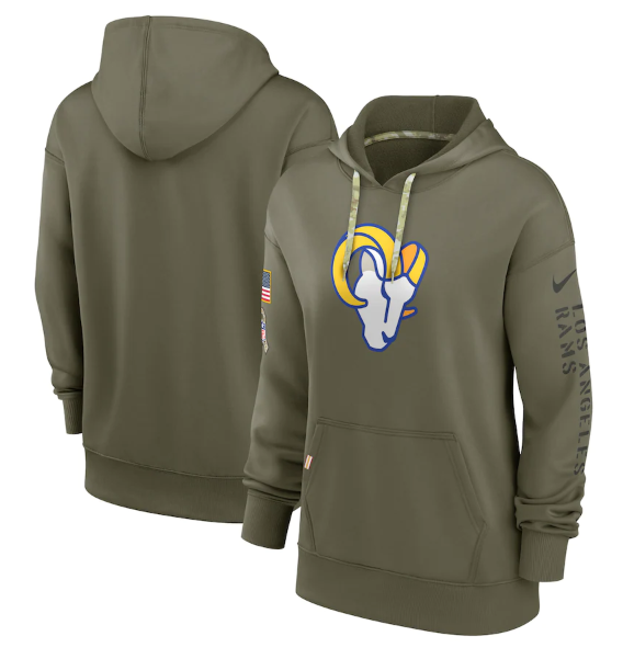 Women's Los Angeles Rams 2022 Olive Salute To Service Therma Performance Pullover Hoodie(Run Small)