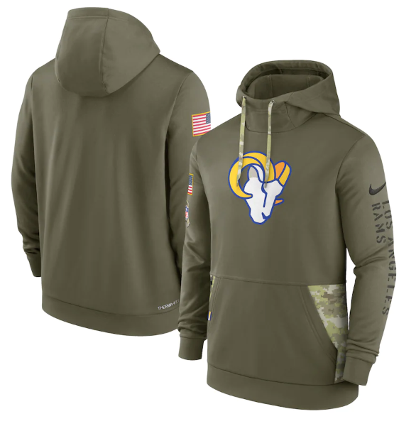 Men's Los Angeles Rams 2022 Olive Salute To Service Therma Performance Pullover Hoodie
