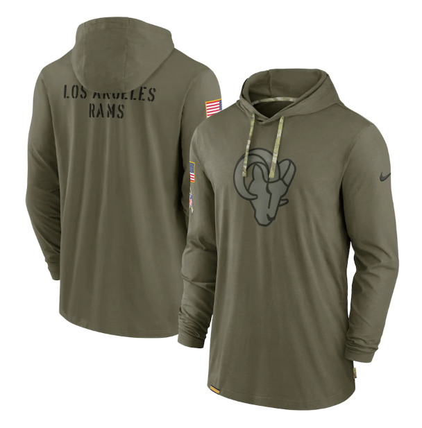 Men's Los Angeles Rams 2022 Olive Salute To Service Tonal Pullover Hoodie