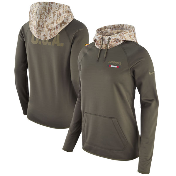Nike Women's New England Patriots Olive Salute To Service Sideline Therma Pullover Hoodie