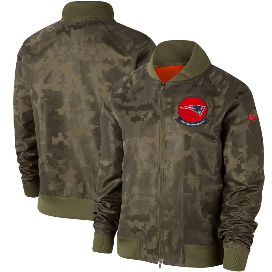 Women's New England Patriots Nike Olive 2019 Salute To Service Full Zip Bomber Jacket