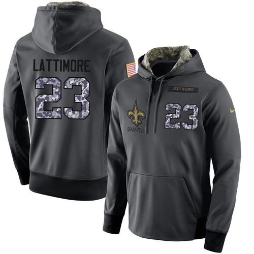 Men's Nike New Orleans Saints #23 Marshon Lattimore Stitched Black Anthracite Salute to Service Player Performance Hoodie