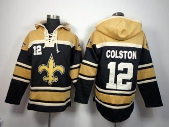New Orleans Saints #12 Marques Colston Black Sawyer Hooded Sweatshirt Stitched NFL Jersey