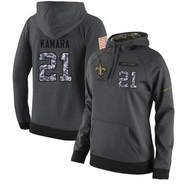 NFL Women's Nike New Orleans Saints #21 Alvin Kamara Stitched Black Anthracite Salute to Service Player Performance Hoodie