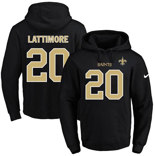 Nike Saints #20 Marshon Lattimore Black Name & Number Pullover NFL Hoodie