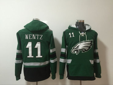 Nike Eagles 11 Carson Wentz Green All Stitched Hooded Sweatshirt