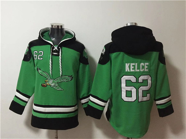 Men's Philadelphia Eagles #62 Jason Kelce Green Ageless Must-Have Lace-Up Pullover Hoodies