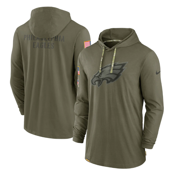Men's Philadelphia Eagles 2022 Olive Salute To Service Tonal Pullover Hoodie