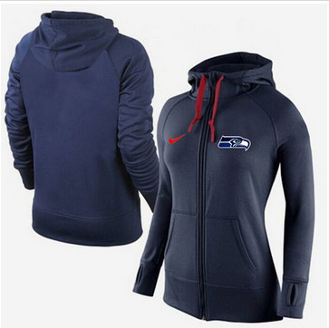 Women Nike Seattle Seahawks Full-Zip Performance Hoodie Dark Blue