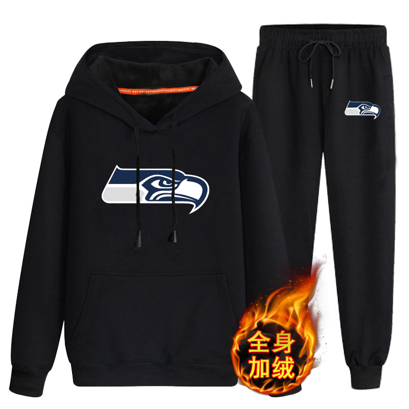 Seattle Seahawks Black Men's Winter Thicken NFL Pullover Hoodie & Pant
