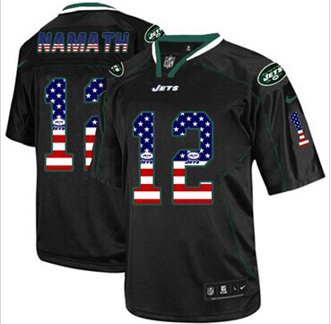 NEW New York Jets #12 Joe Namath Black NFL Elite USA Flag Fashion Jersey