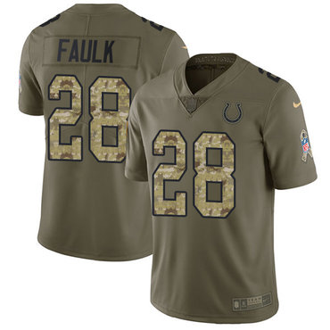 Nike Colts #28 Marshall Faulk Olive Camo Men's Stitched NFL Limited 2017 Salute To Service Jersey