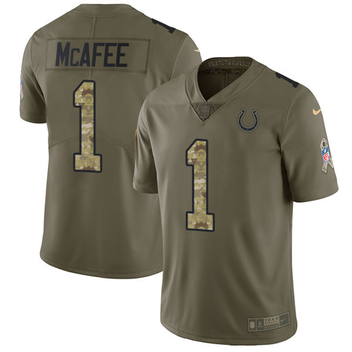 Nike Colts #1 Pat McAfee Olive Camo Men's Stitched NFL Limited 2017 Salute To Service Jersey