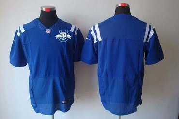 NEW Colts Blank Royal Blue Team Color With 30TH Seasons Patch Men's Stitched NFL Elite Jersey