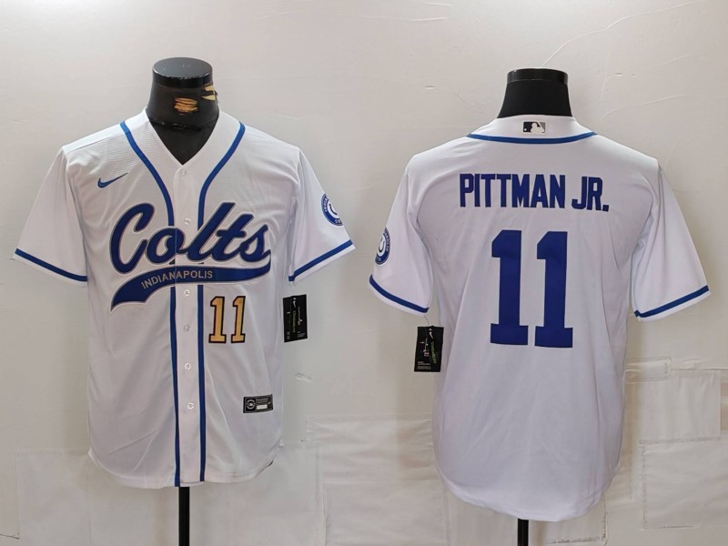 Men's Indianapolis Colts #11 Michael Pittman Jr. White Cool Base Stitched Baseball Jersey 2