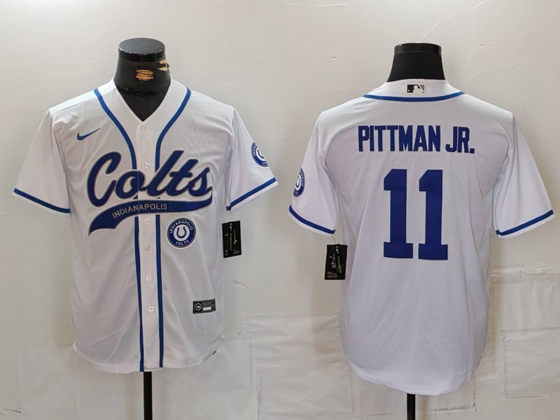 Men's Indianapolis Colts #11 Michael Pittman Jr. White Cool Base Stitched Baseball Jersey 1