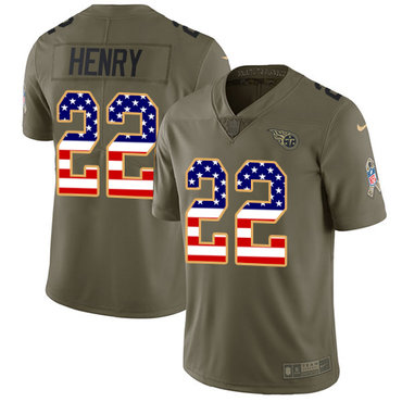 Nike Titans #22 Derrick Henry Olive USA Flag Men's Stitched NFL Limited 2017 Salute To Service Jersey