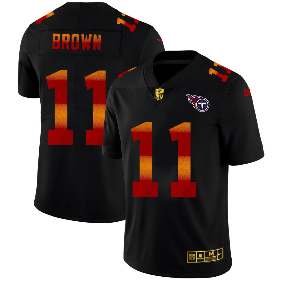 Tennessee Titans #11 A.J. Brown Men's Black Nike Red Orange Stripe Vapor Limited NFL Jersey