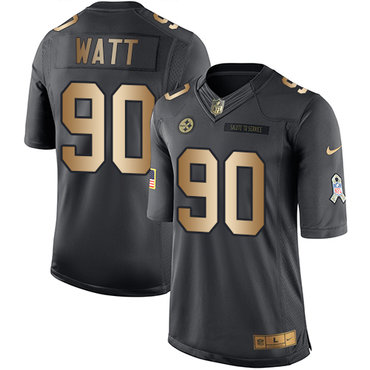 Nike Steelers #90 T. J. Watt Black Youth Stitched NFL Limited Gold Salute to Service Jersey