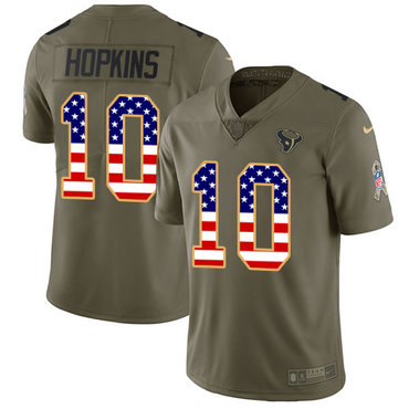 Nike Texans #10 DeAndre Hopkins Olive USA Flag Men's Stitched NFL Limited 2017 Salute To Service Jersey