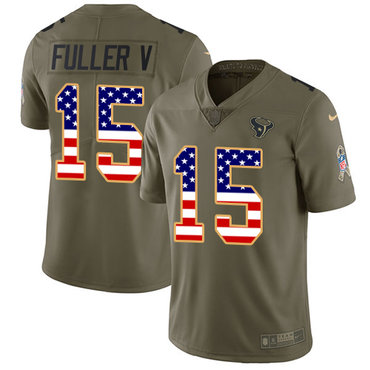 Nike Texans #15 Will Fuller V Olive USA Flag Men's Stitched NFL Limited 2017 Salute To Service Jersey