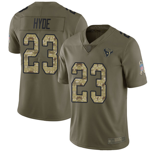 Texans #23 Carlos Hyde Olive Camo Men's Stitched Football Limited 2017 Salute To Service Jersey