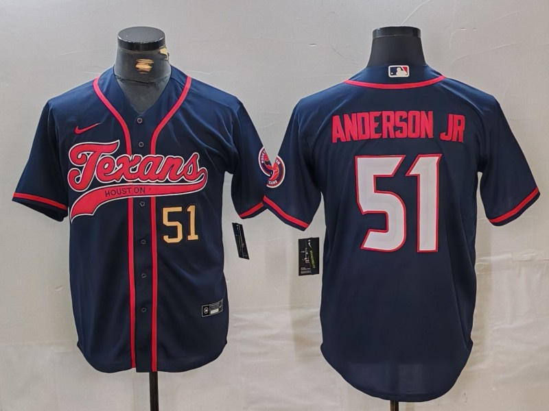 Men's Houston Texans #51 Will Anderson Jr. Navy With Patch Cool Base Stitched Baseball Jersey 1