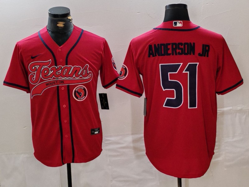 Men's Houston Texans #51 Will Anderson Jr. Red With Patch Cool Base Stitched Baseball Jersey 1