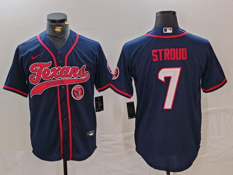 Men's Houston Texans #7 C.J. Stroud Navy With Patch Cool Base Stitched Baseball Jersey 1