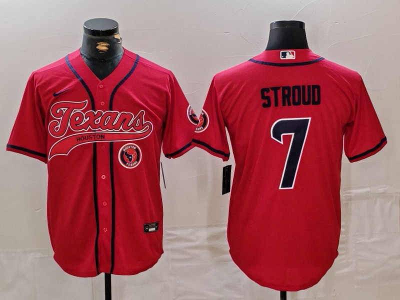 Men's Houston Texans #7 C.J. Stroud Red With Patch Cool Base Stitched Baseball Jersey 2