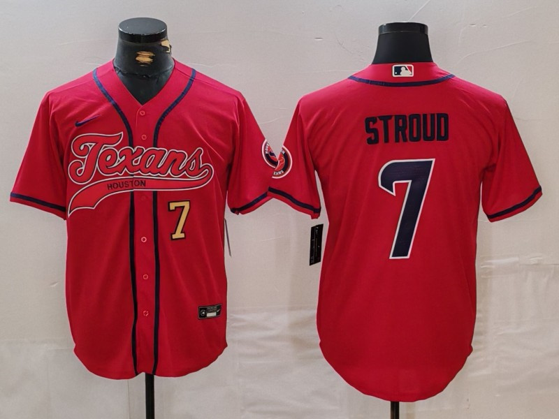 Men's Houston Texans #7 C.J. Stroud Red With Patch Cool Base Stitched Baseball Jersey 1