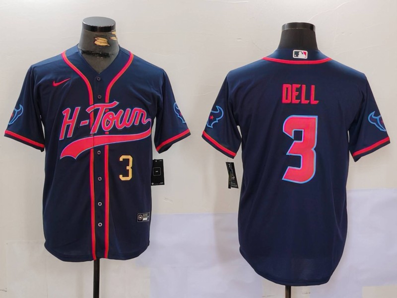 Men's Houston Texans #3 Tank Dell Navy With Patch Cool Base Stitched Baseball Jersey 1