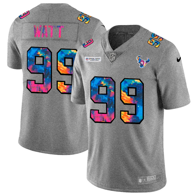 Houston Texans #99 J.J. Watt Men's Nike Multi-Color 2020 NFL Crucial Catch NFL Jersey Greyheather