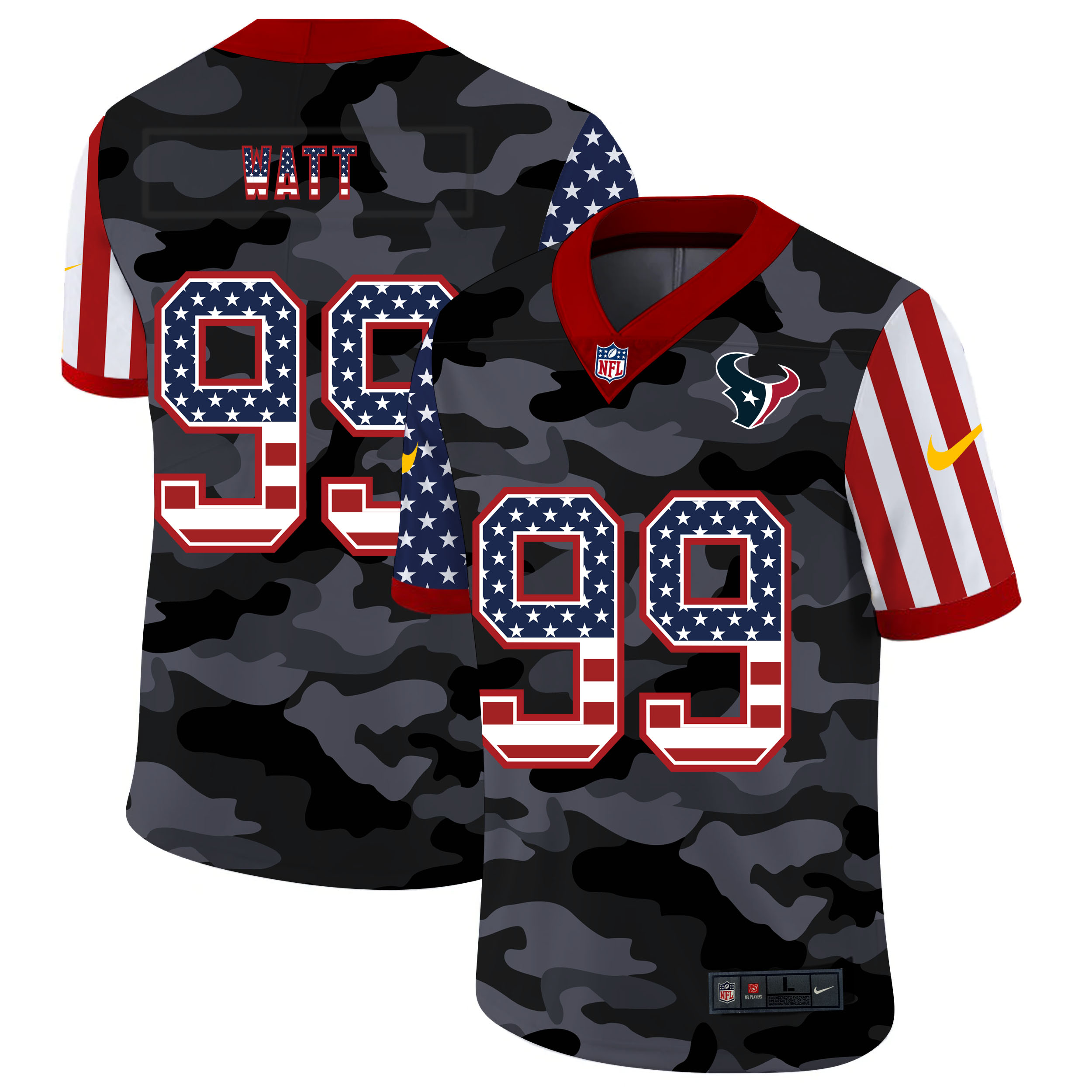 Nike Texans 99 J.J. Watt Camo 2020 USA Flag Salute To Service Limited Jersey