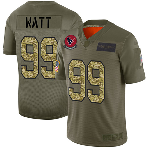 Texans #99 J.J. Watt Olive Camo Men's Stitched Football Limited 2019 Salute To Service Jersey