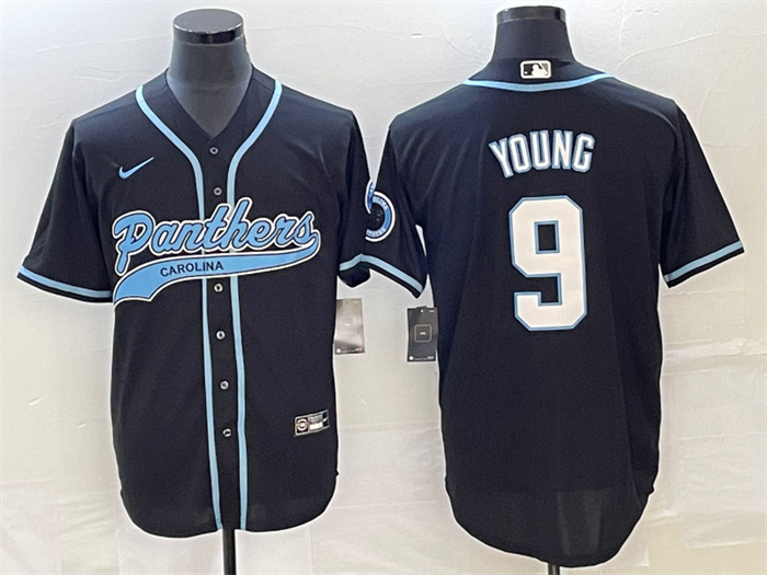 Men's Carolina Panthers #9 Bryce Young Black With Patch Cool Base Stitched Baseball Jersey