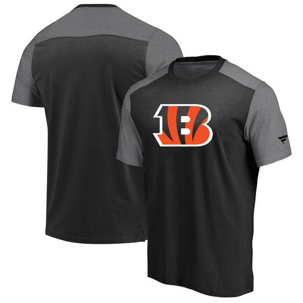 Cincinnati Bengals NFL Pro Line By Fanatics Branded Iconic Color Block T-Shirt BlackHeathered Gray